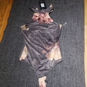 Fashion Nova Floral suede body suit.